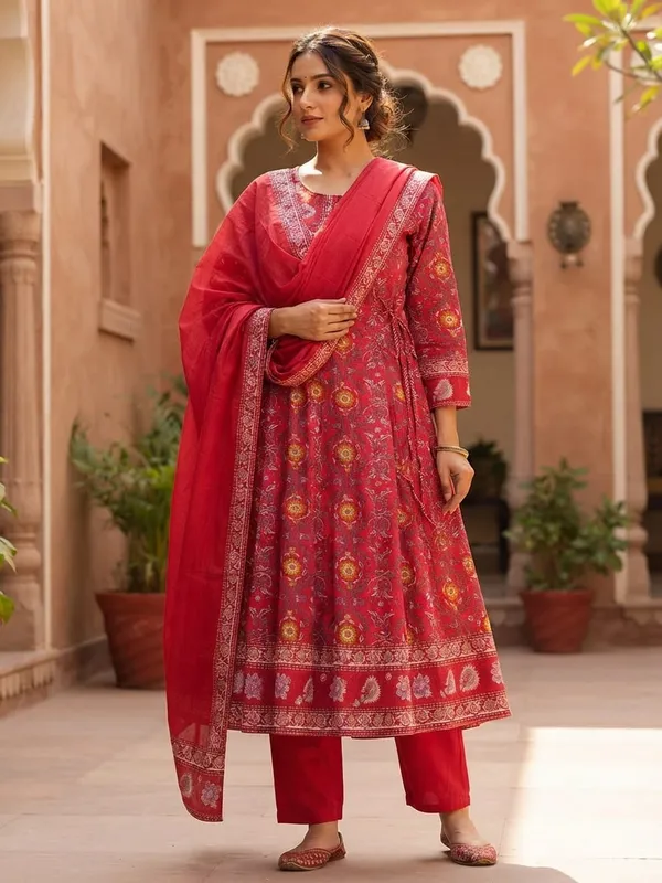 WomenCotton_Kashmeri__Embroidery_Kurti_With_Pant_and_Dupatta