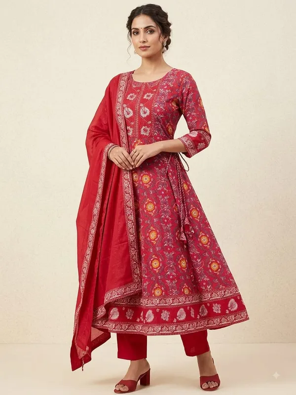 WomenCotton_Kashmeri__Embroidery_Kurti_With_Pant_and_Dupatta
