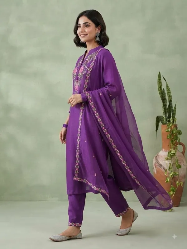 WomenCotton_Kashmeri__Embroidery_Kurti_With_Pant_and_Dupatta