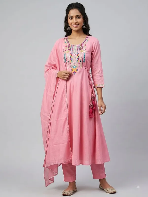 Women_RAYON__Cotton_Embroidery_Kurti_With_Pant_and_Dupatta