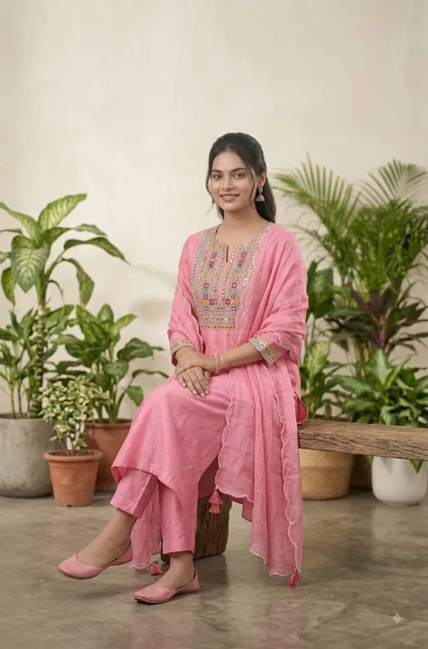 Women_RAYON__Cotton_Embroidery_Kurti_With_Pant_and_Dupatta