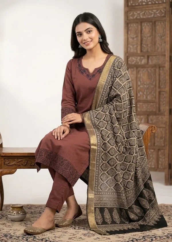 Women_RAYON__Cotton_Embroidery_Kurti_With_Pant_and_Dupatta