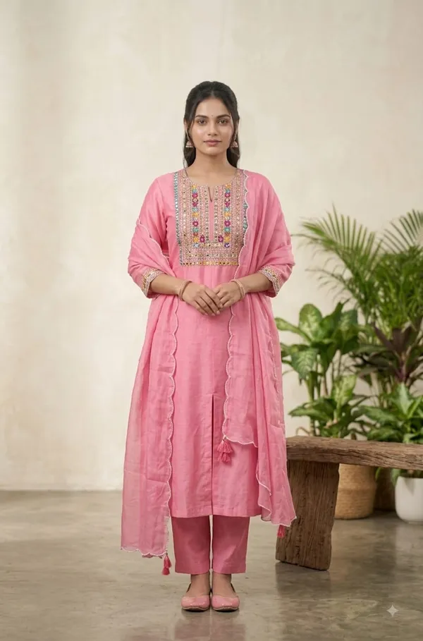 Women_RAYON__Cotton_Embroidery_Kurti_With_Pant_and_Dupatta
