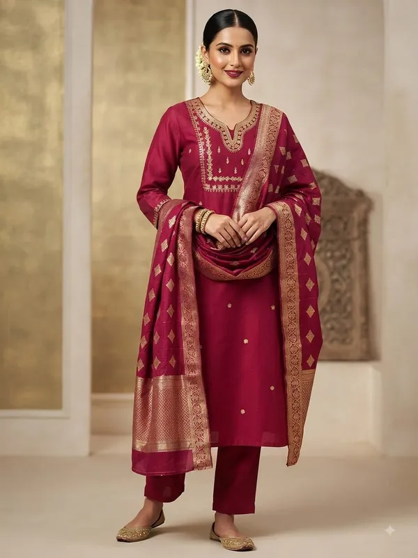 Women_RAYON__Cotton_Embroidery_Kurti_With_Pant_and_Dupatta