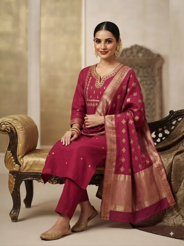 Women_RAYON__Cotton_Embroidery_Kurti_With_Pant_and_Dupatta