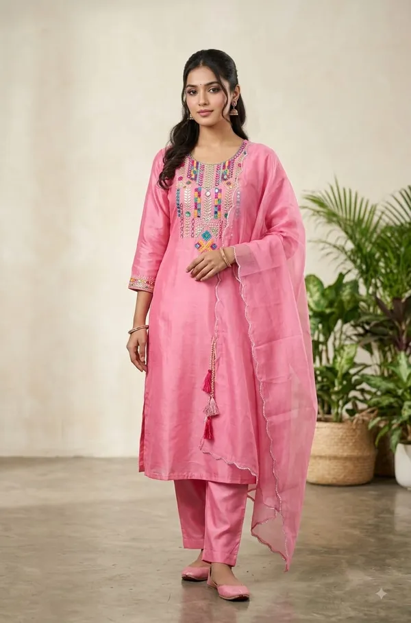 Women_RAYON__Cotton_Embroidery_Kurti_With_Pant_and_Dupatta