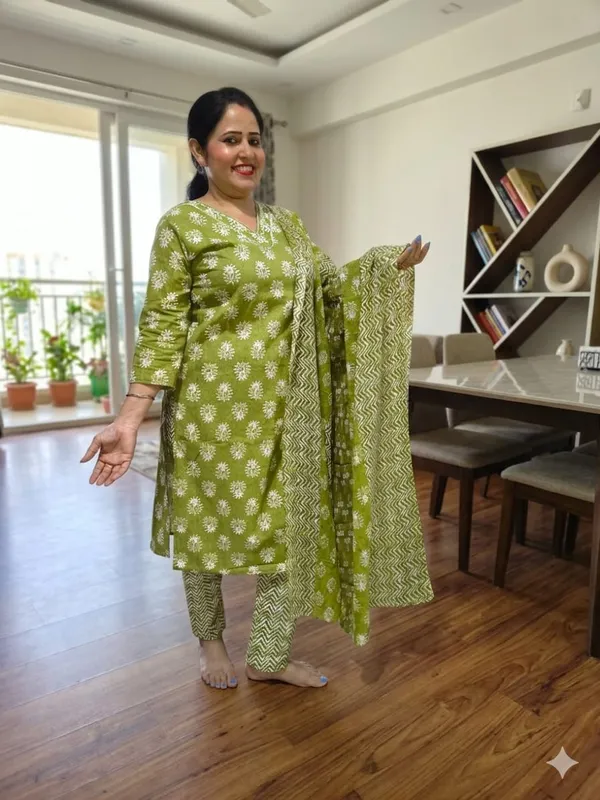 Women__Cotton_Kurti_With_Pant_And_Dupatta_Set