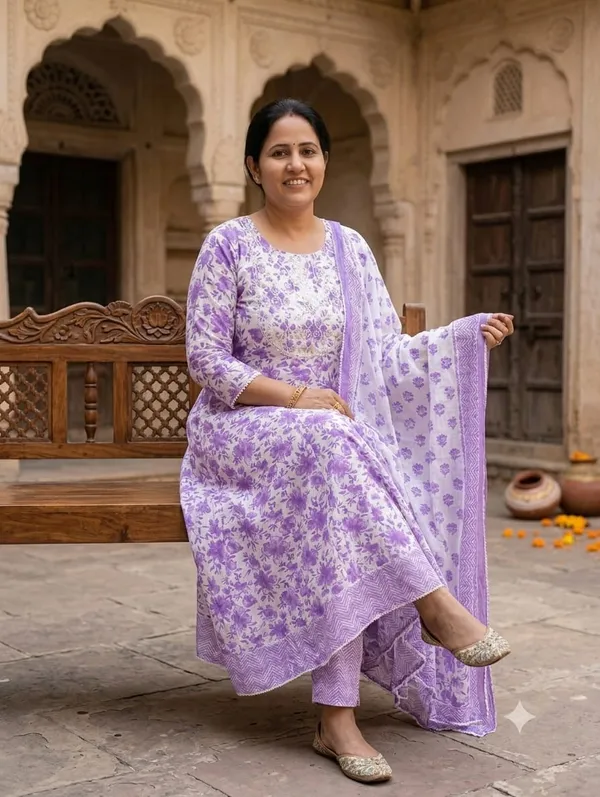 Women_Cotton_Kurti_With_Pant_And_Dupatta_Set