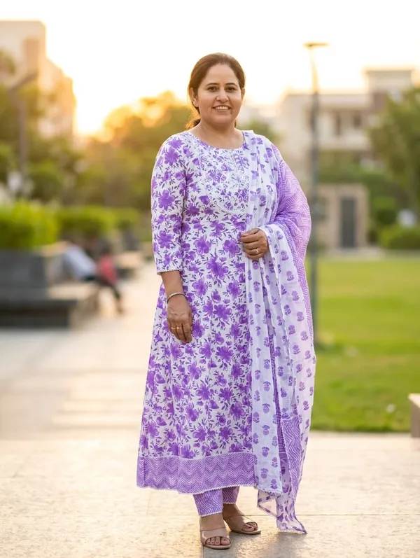 Women_Cotton_Kurti_With_Pant_And_Dupatta_Set