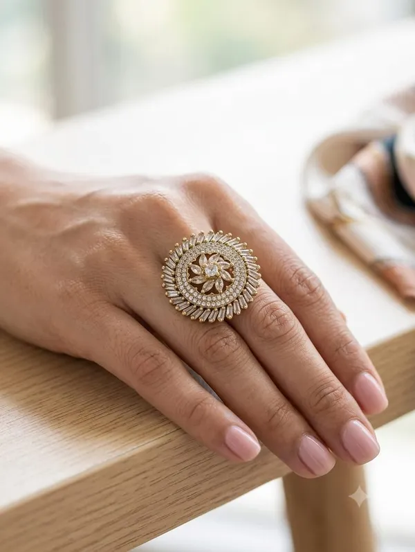 Luxury_Floral_Halo_Statement_Ring_for_Women_|_Gold_Plated_Adjustable_Cocktail_Ring_with_Cubic_Zirconia_Stones_|_Designer_Party_Wear_Fashion_Jewelry_|_Free_Size_Ring