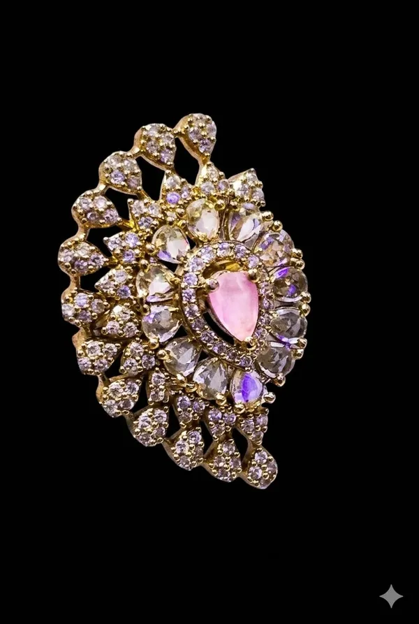vLuxury_Peacock_Feather_Statement_Ring_for_Women_|_Gold_Plated_Adjustable_Cocktail_Ring_with_Pink_Crystal_&_Cubic_Zirconia_Stones_|_Designer_Party_Wear_Fashion_Jewelry_
