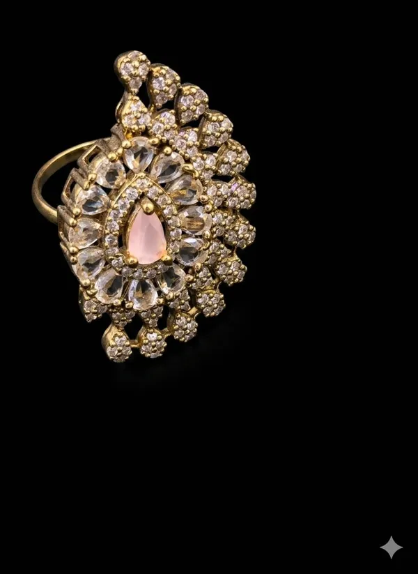 vLuxury_Peacock_Feather_Statement_Ring_for_Women_|_Gold_Plated_Adjustable_Cocktail_Ring_with_Pink_Crystal_&_Cubic_Zirconia_Stones_|_Designer_Party_Wear_Fashion_Jewelry_