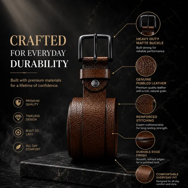BiggBison_Men’s_Genuine_Leather_Belt_Pebbled_Brown,_Matte_Black_Buckle