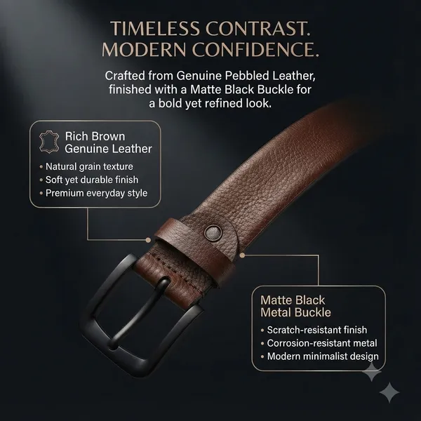 BiggBison_Men’s_Genuine_Leather_Belt_Pebbled_Brown,_Matte_Black_Buckle