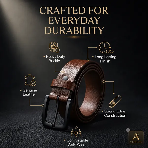 BiggBison_Men’s_Genuine_Leather_Belt_Pebbled_Brown,_Matte_Black_Buckle