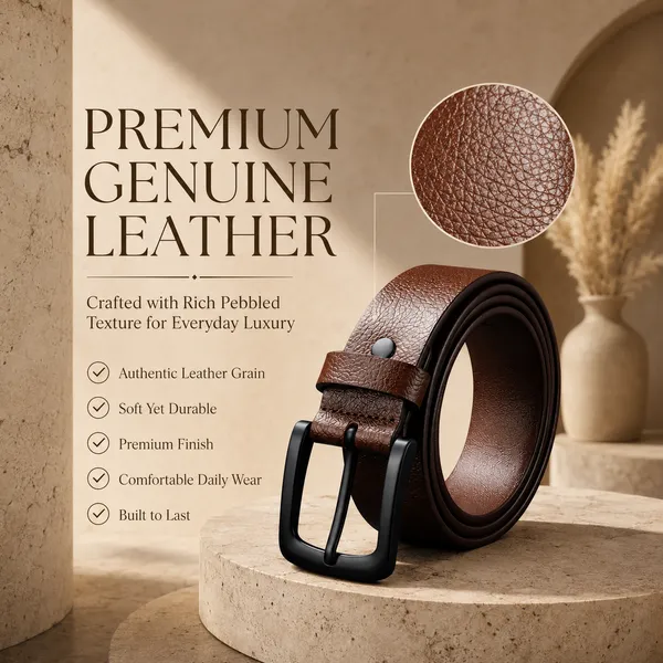 BiggBison_Men’s_Genuine_Leather_Belt_Pebbled_Brown,_Matte_Black_Buckle
