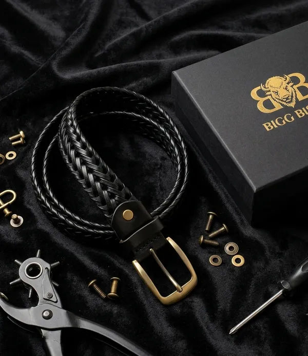 Black_Genuine_Leather_Braided_Brass_Buckle_Belt_For_Men
