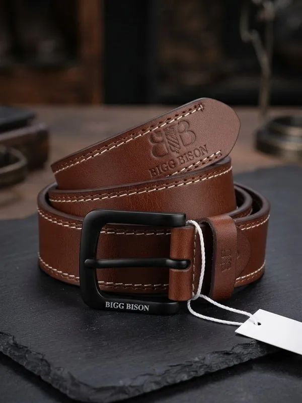 BIGGBISON_BELT_Grain_Double_Stitch_Brown_