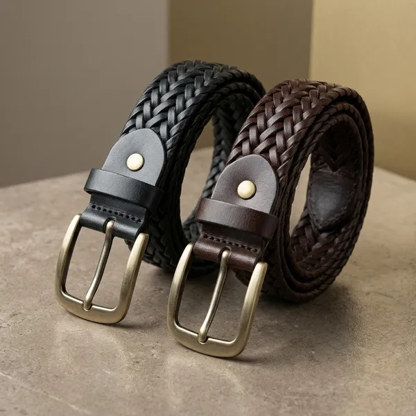 Braided_Brass_Buckle_Genuine_Leather_Belt_Duo_–_Black_And_Brown