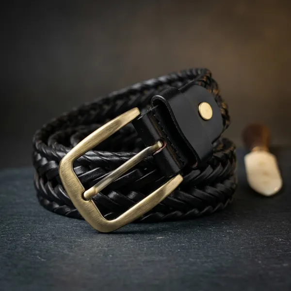 Black_Genuine_Leather_Braided_Brass_Buckle_Belt_For_Men