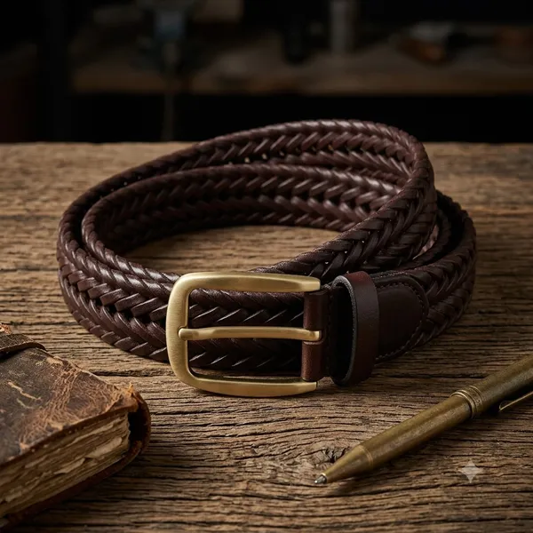 Brown_Genuine_Leather_Braided_Brass_Buckle_Belt_For_Men