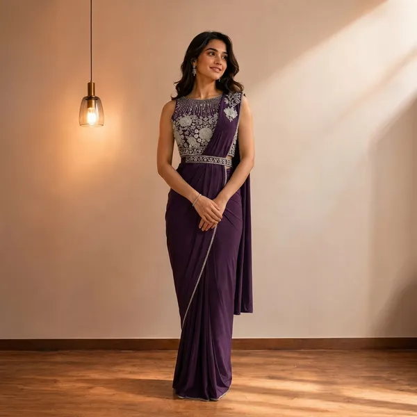 Purple_Lycra_Embellished_Saree_With_Embroidered_Blouse_For_Women
