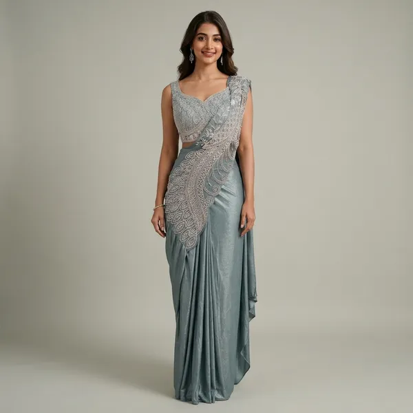 Grey_Lycra_Embellished_Saree_Gown_For_Women