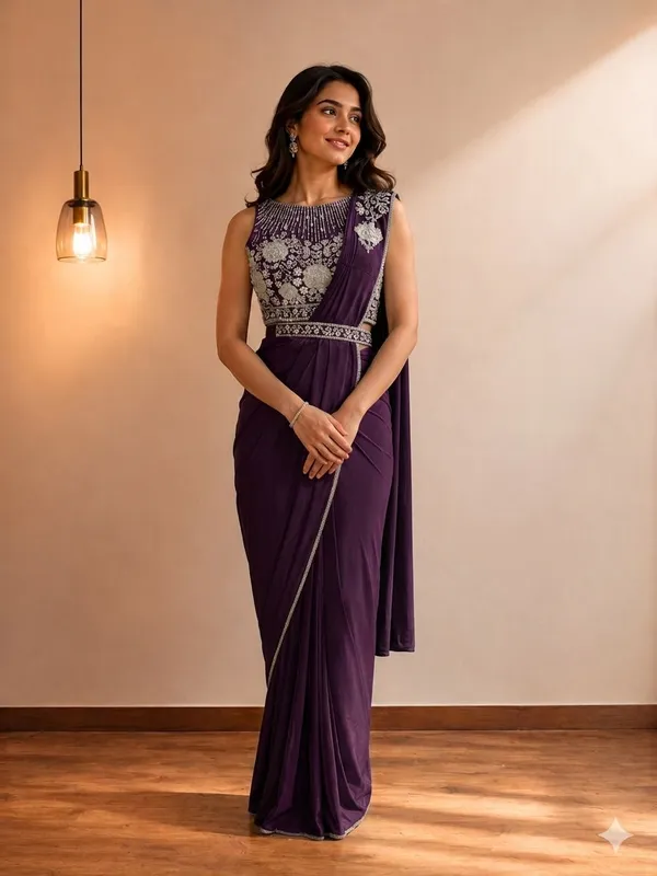 Purple_Lycra_Embellished_Saree_With_Embroidered_Blouse_For_Women