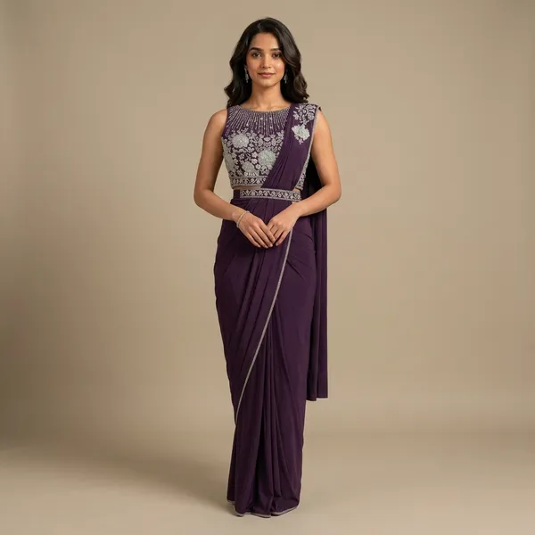 Purple_Lycra_Embroidered_Sleeveless_Saree_Gown_For_Women