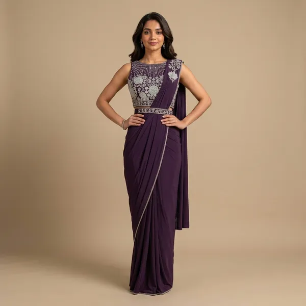 Purple_Lycra_Embroidered_Sleeveless_Saree_Gown_For_Women