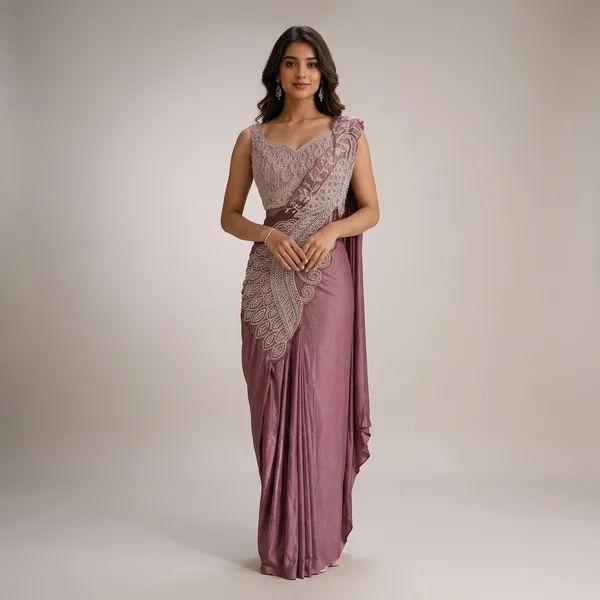 Dusty_Pink_Lycra_Embroidered_Pre-Draped_Saree_For_Women