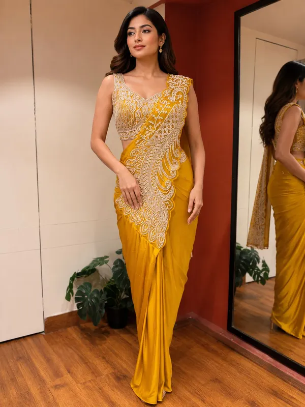 Yellow_Lycra_Embellished_Draped_Saree_Gown_For_Women