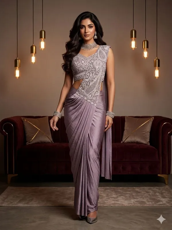 Lavender_Lycra_Embellished_Draped_Saree_For_Women