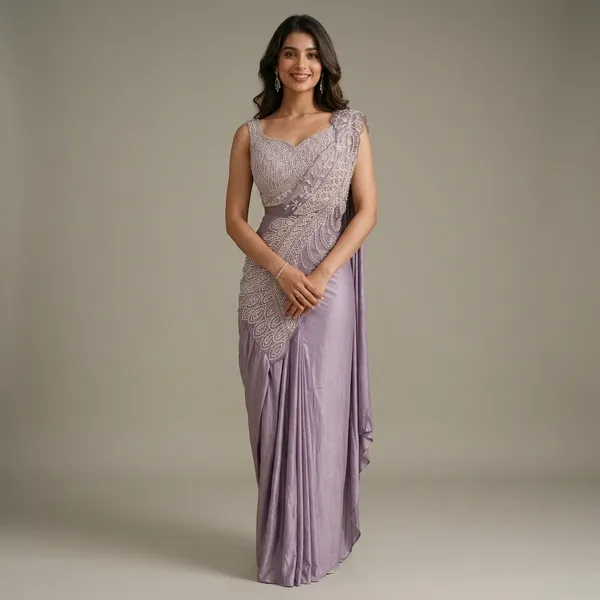 Lavender_Lycra_Embellished_Pre-Draped_Saree_For_Women