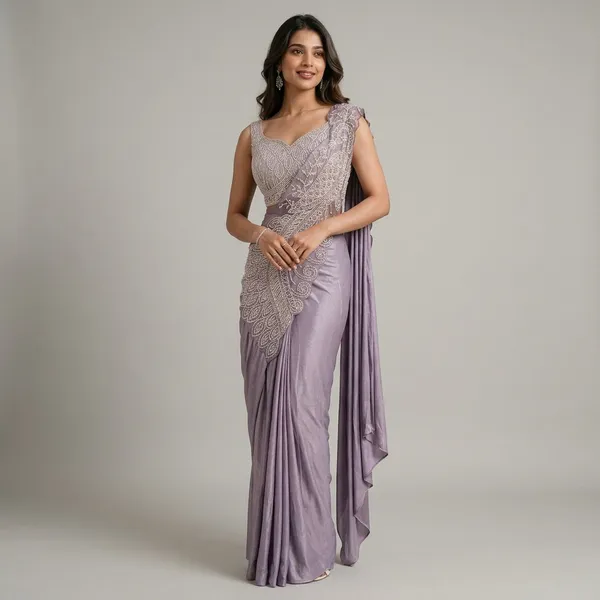 Lavender_Lycra_Embellished_Pre-Draped_Saree_For_Women