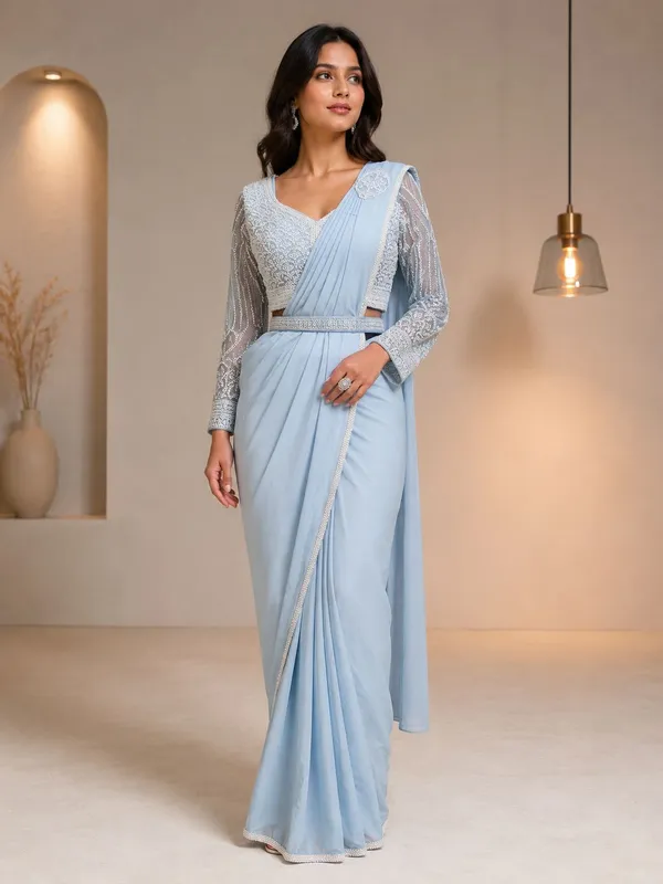 Powder_Blue_Georgette_Embellished_Pre-Stitched_Saree_For_Women