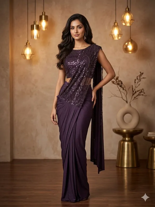 Purple_Lycra_Sequin_Embellished_Pre-Stitched_Saree_For_Women