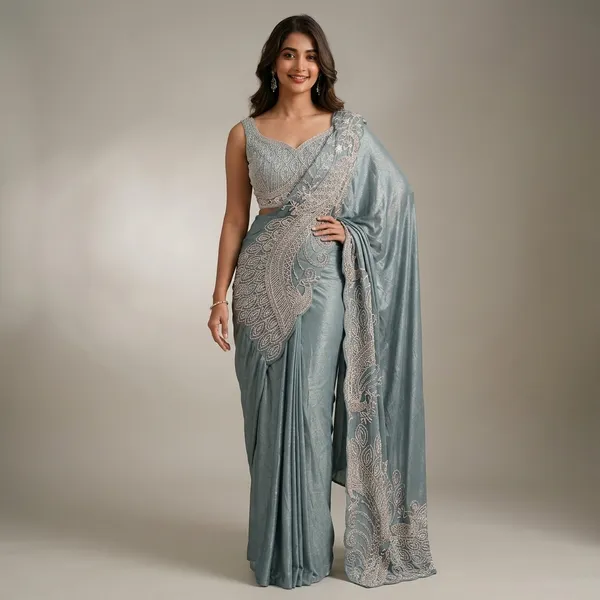 Grey_Lycra_Embellished_Draped_Saree_For_Women