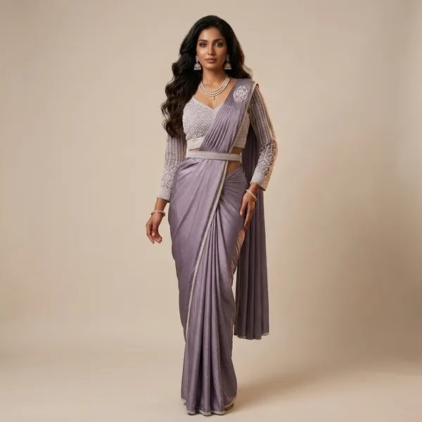 Purple_Lycra_Embellished_Draped_Saree_With_Blouse_For_Women