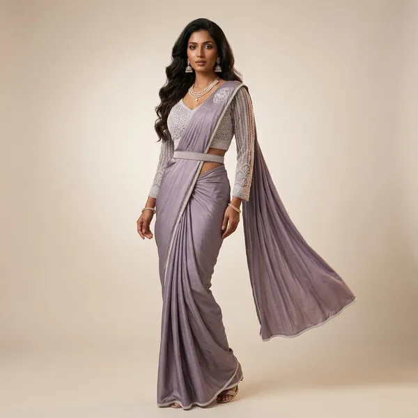 Purple_Lycra_Embellished_Draped_Saree_With_Blouse_For_Women