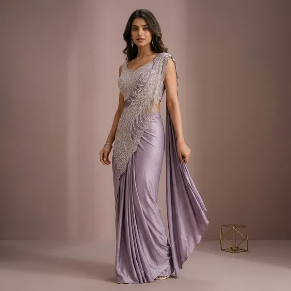 Lavender_Lycra_Embroidered_Draped_Saree_For_Women