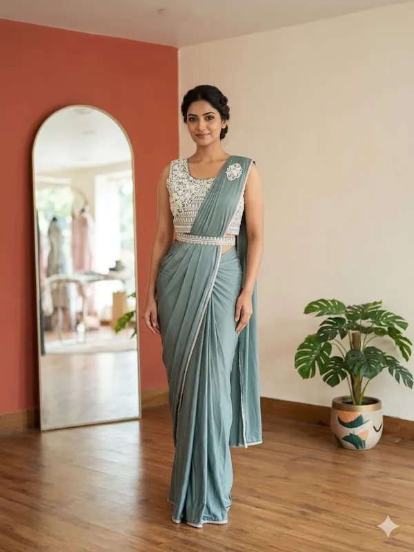 Grey_Lycra_Embellished_Pre-Draped_Saree_For_Women