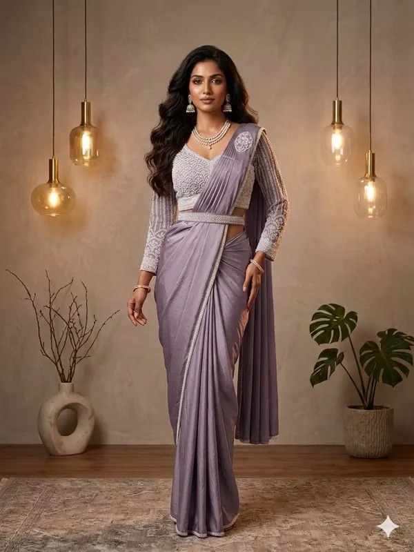 Purple_Lycra_Embellished_Draped_Saree_With_Blouse_For_Women