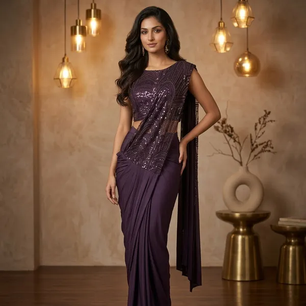 Purple_Lycra_Sequin_Embellished_Pre-Stitched_Saree_For_Women