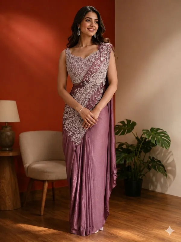 Lavender_Lycra_Embellished_Draped_Saree_Gown_For_Women