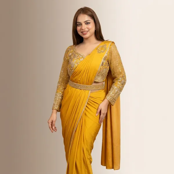 Golden_Yellow_Lycra_Sequin_Embellished_Saree_For_Women
