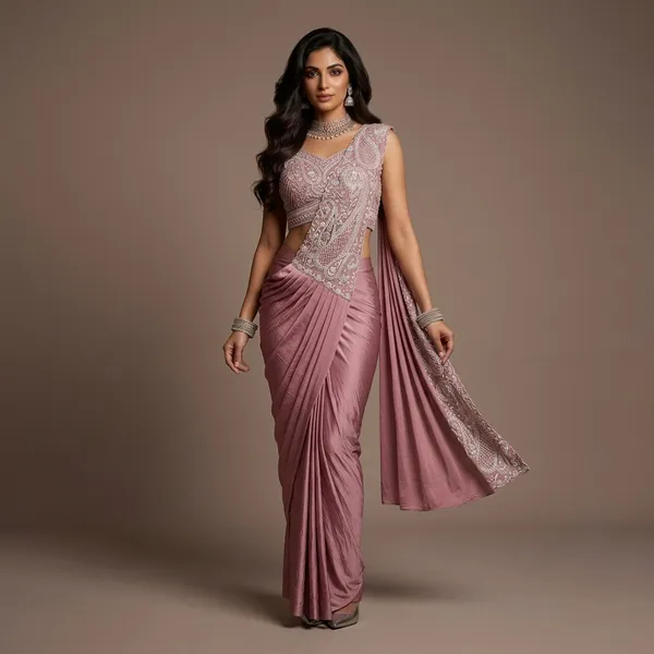 Rose_Pink_Lycra_Embellished_Saree_With_Blouse_For_Women