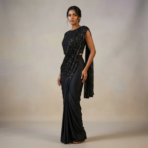 Black_Lycra_Sequin_Embellished_Draped_Saree_For_Women