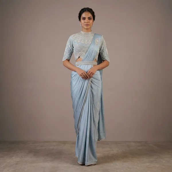 Ice_Blue_Lycra_Embellished_Pre-Draped_Saree_For_Women