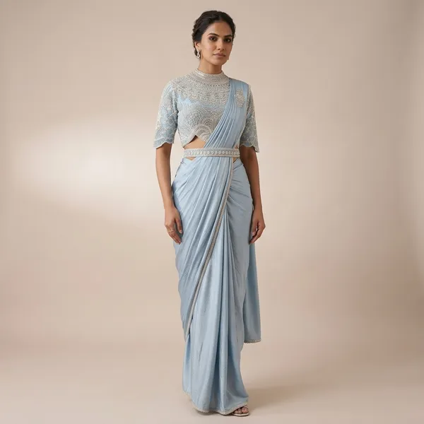 Ice_Blue_Lycra_Embellished_Pre-Draped_Saree_For_Women